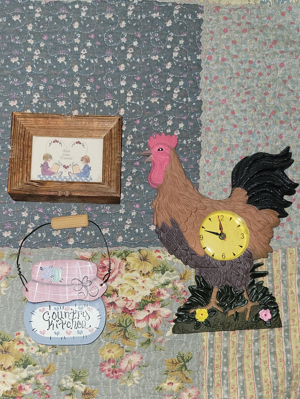 Country Kitchen Decor, Rooster Wall Clock,Picture, Set Of 3